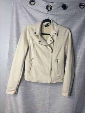 Cream Asymmetrical Moto Jacket - Unbranded